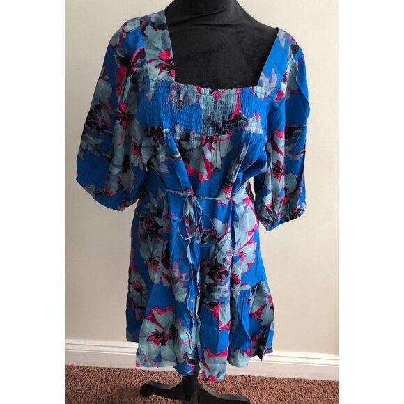 Band Of The Free Blue Floral Dress With Smocked Bodice & Puff Sleeves Medium NWT - Picture 3 of 10